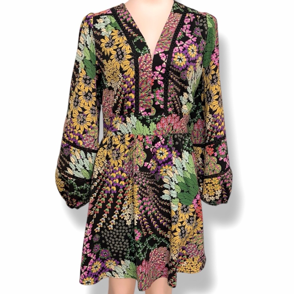 Joy Joy Floral Cinched Waist Puff Sleeve Dress Medium